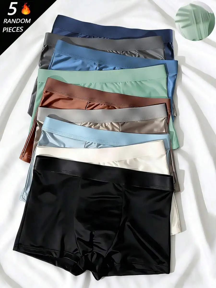 5pcs Mens Solid Color Elastic Briefs Icy Silk Underwear For Cycling Fitness Daily Wear