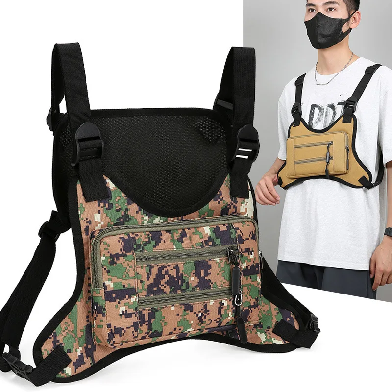Mochila tática multiuso para homens, colete de ciclismo, bolsa esportiva com estampa digital camuflada, bolsa de equipamentos para treino e caminhada.