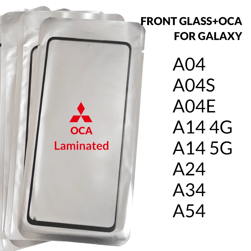 

10 шт. верхнее стекло для Samsung Galaxy A04 A04S A04E A14 5G A34 A54 A24 4G ЖК-дисплей, переднее сенсорное стекло, внешнее стекло объектива с клеем OCA