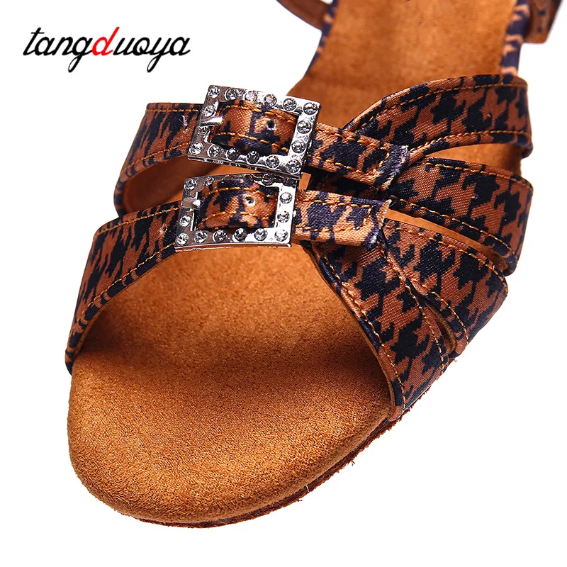 Soft Sole Latin Dance Shoes para Mulheres e Meninas, Salão de Baile Branco, Leopardo, Tango, Dança, Jazz, Prática Infantil, Infantil