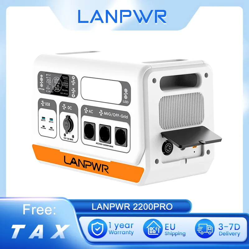 LANPWR 2200PRO Portable Power Station with On-grid Inverter Support 200W/400W/600W/800W, AC Output LiFePO4 2048Wh±5%(40Ah/51.2V)