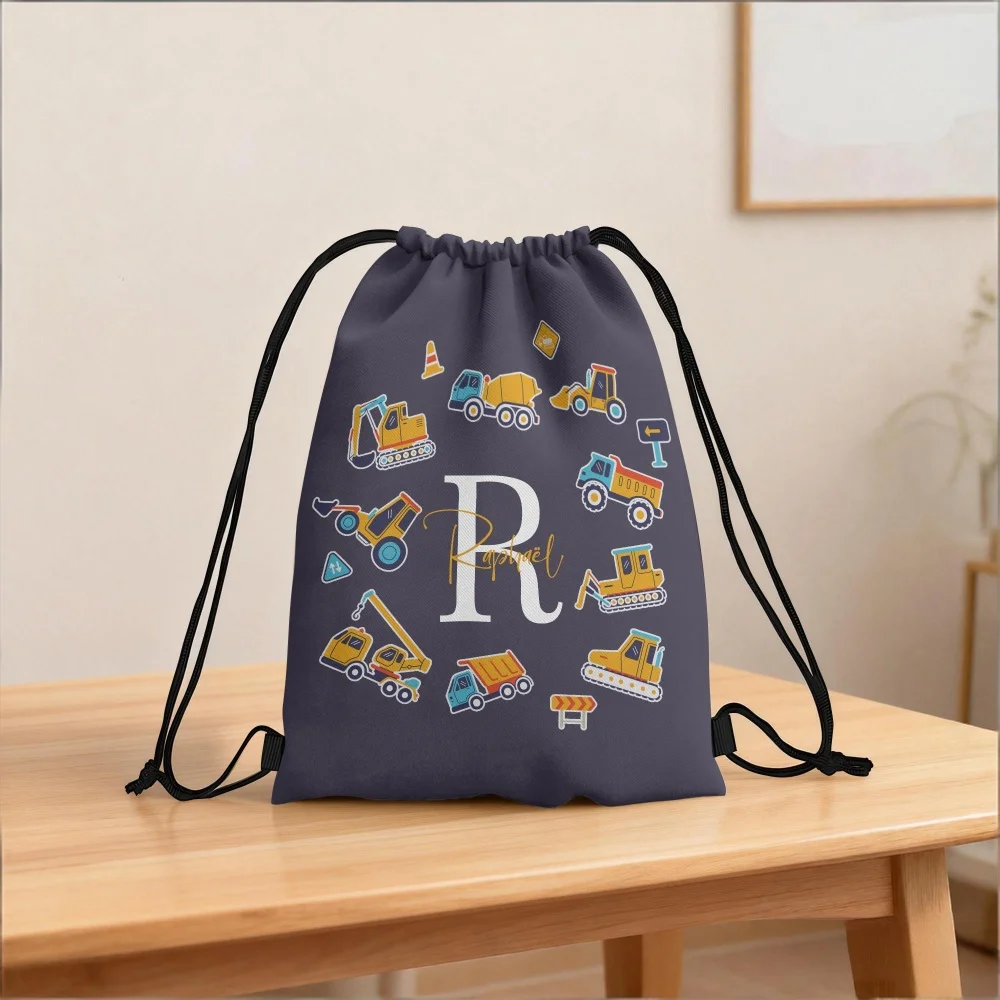 1Pc Personalized Initials & Name Drawstring Bag - Custom Text/Initials, Cartoon Truck, Gym Bags Suitable for Travel,Party Favors