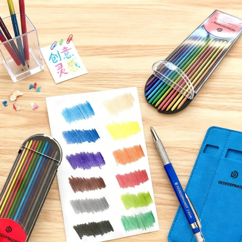 

12color Colored Automatic Pencil Set 2.0MM Lead Core Not Easy Break Hand-painted Graffiti Writing DIY Handbook Student Artists