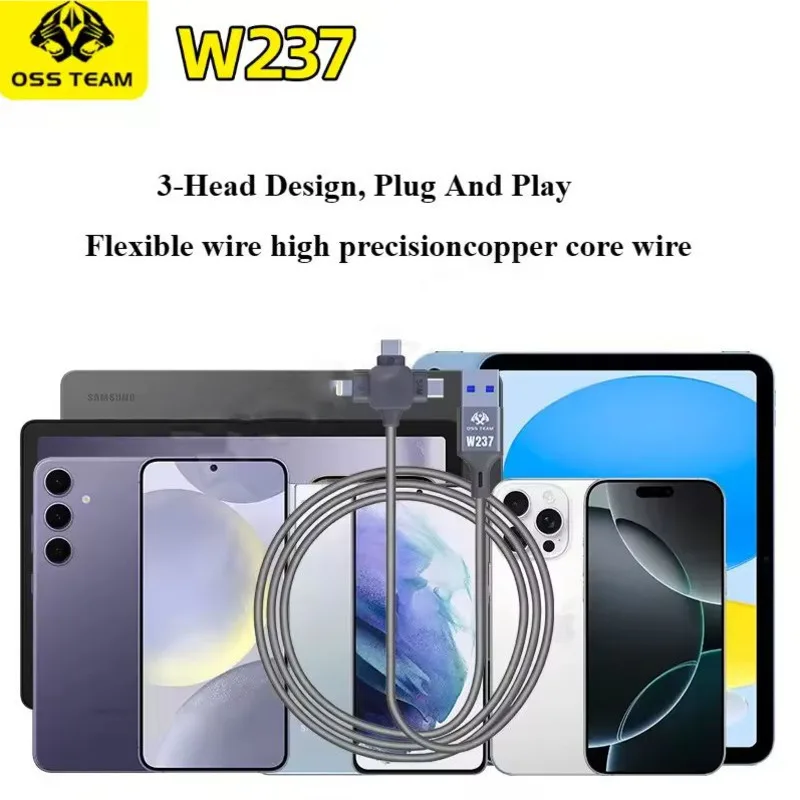 OSS W237 Data Recovery Engineering Cable One Click DFU Data One-click Restart Enter Recovery Mode 3-Head Design Phone Repair