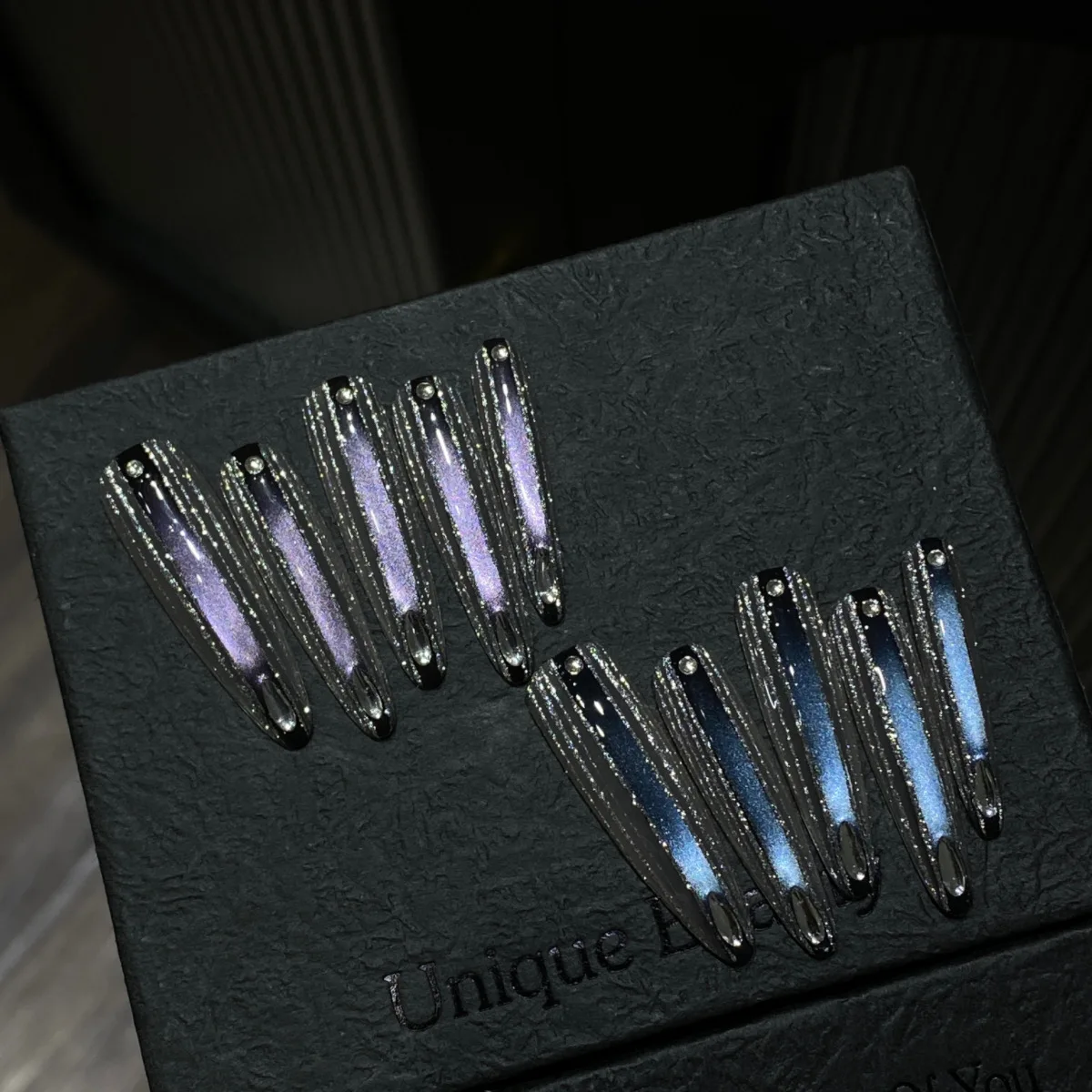 Handmade Press On  Nails Nails AB Style Silver Brushed Sparkling Starry Sky Manicure Advanced Cat Eye Wearable Manicure