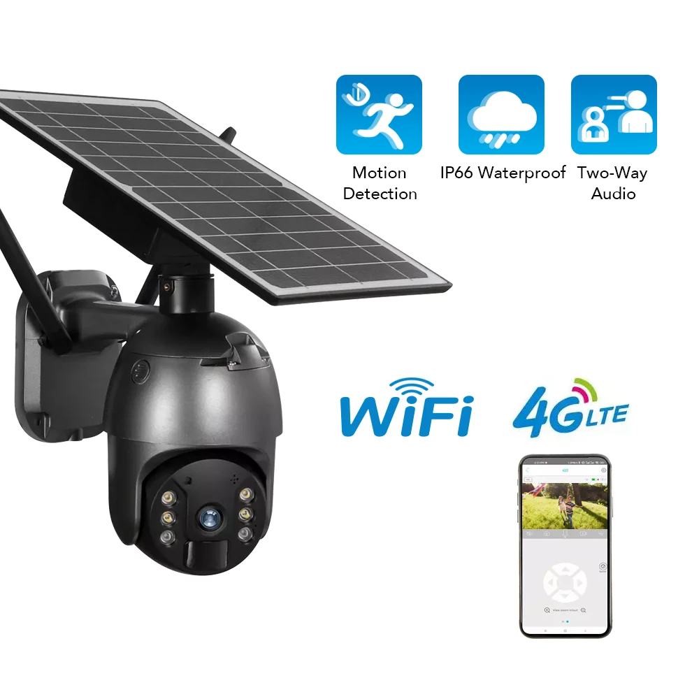 4G واي فاي سيم الأمن الشمسي PTZ التكبير كاميرا تعمل بالطاقة الشمسية 1080P 4MP PIR كشف 4G كاميرا CCTV 4g كاميرا متحركة #1