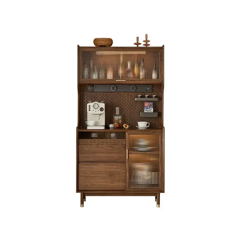 

Nordic black walnut side cabinet small fresh simple light luxury retro wine cabinet Japanese wall locker multi-function