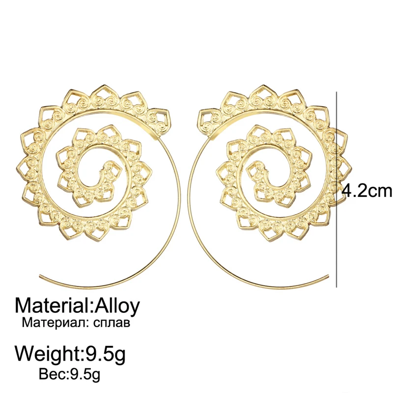 New Spiral Dangle Earrings for Women Vintage Baroque Hyperbole Female Dangle Earrings Hollow Heart Net Pendants Earrings