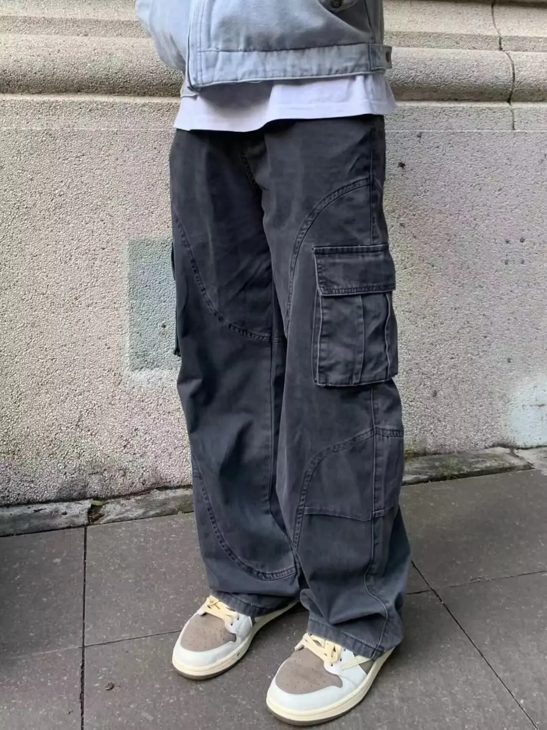American Vibe Patchwork Cargobroek Heren Dames Retro Rechte pijpen Casual lange broek Koreaanse High Street Design Casual broek
