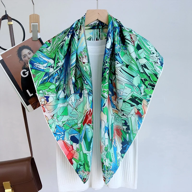 Large Square 100% Silk Scarf Wraps 2024 Popular Prints 90 Silk Scarf Neckerchief Echarpe