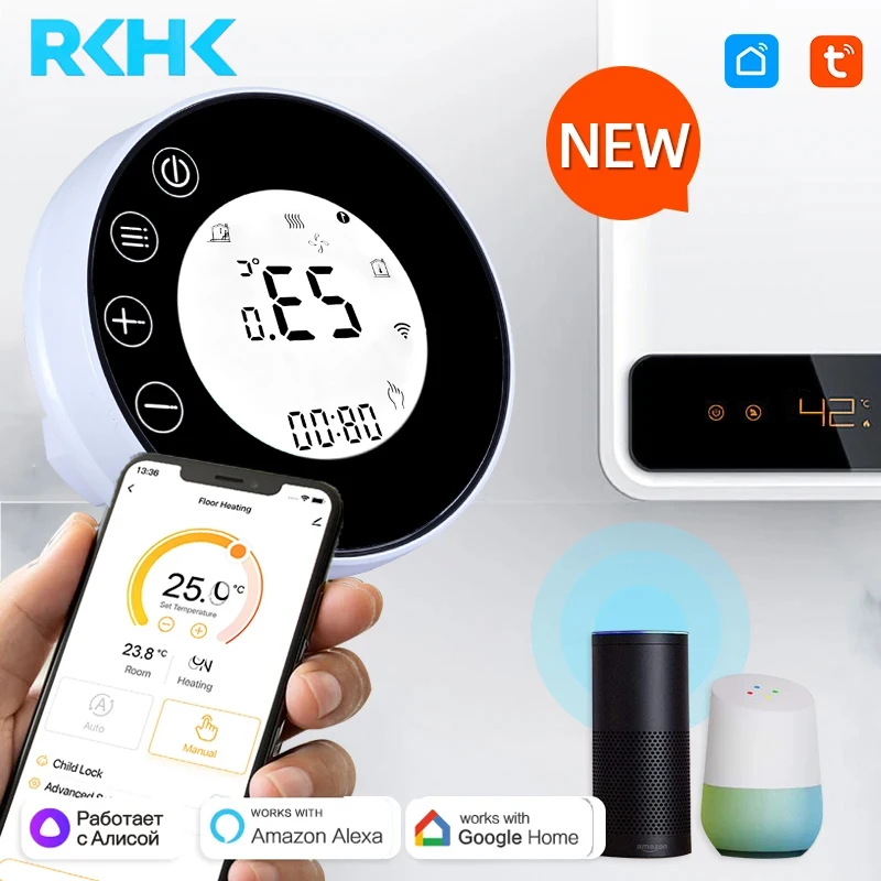 RKHK Tuya Smart Life Wifi Thermostat for Gas Boiler and Warm Floor Heating Home Temperature Controller Alice Alexa Google Yandex