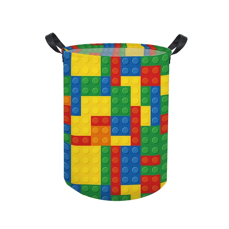 Colorful Interlocking Building Block Design Laundry Basket Thick Foldable with Handles Collapsible for Easy Storage Ideal