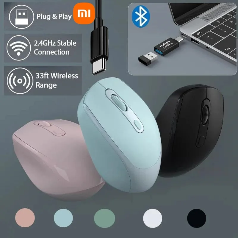 เม้าส์ไร้เสียงไร้สาย Xiaomi รองรับบลูทูธได้2.4G สองโหมดเมาส์ออปติคอลแบบชาร์จได้1600 dpi สำหรับ MacBook แล็ปท็อปสำนักงาน