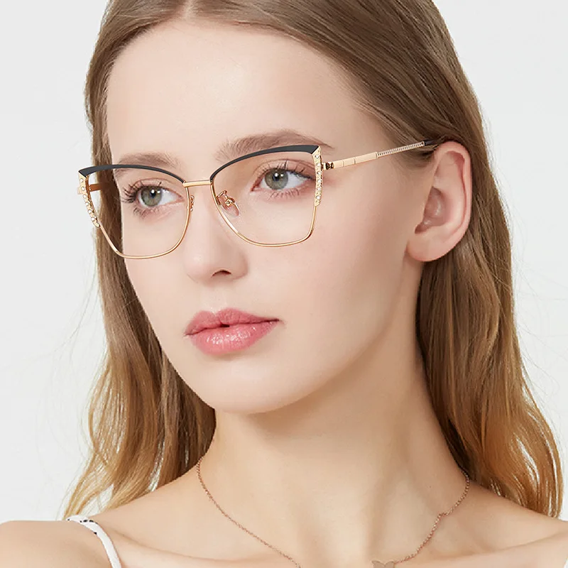 Fashion Cat Eye Glasses Ultra-light Glasses Frame Retro Photochromic Eyeglasses Anti-blue Light Eyewear Metal Color-changing