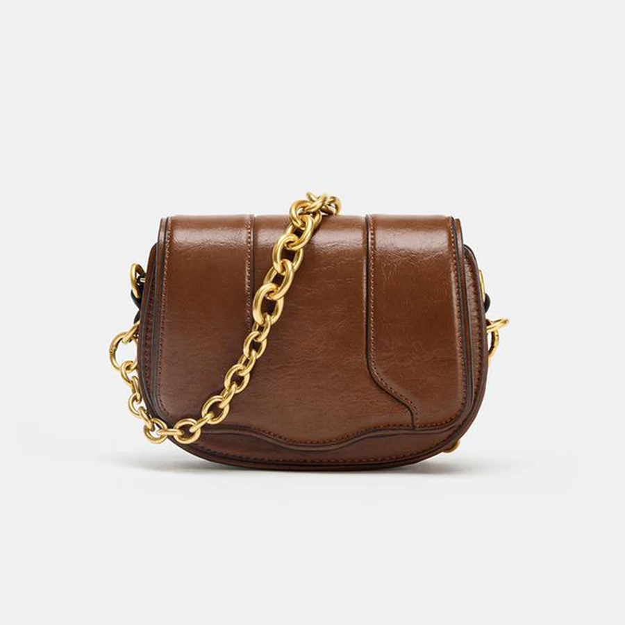 

Винтажная седельная сумка с толстыми цепочками, дизайнерские маленькие сумки на плечо с клапаном, роскошная сумка через плечо из искусственной кожи, мини-женские кошельки для телефонов 2025