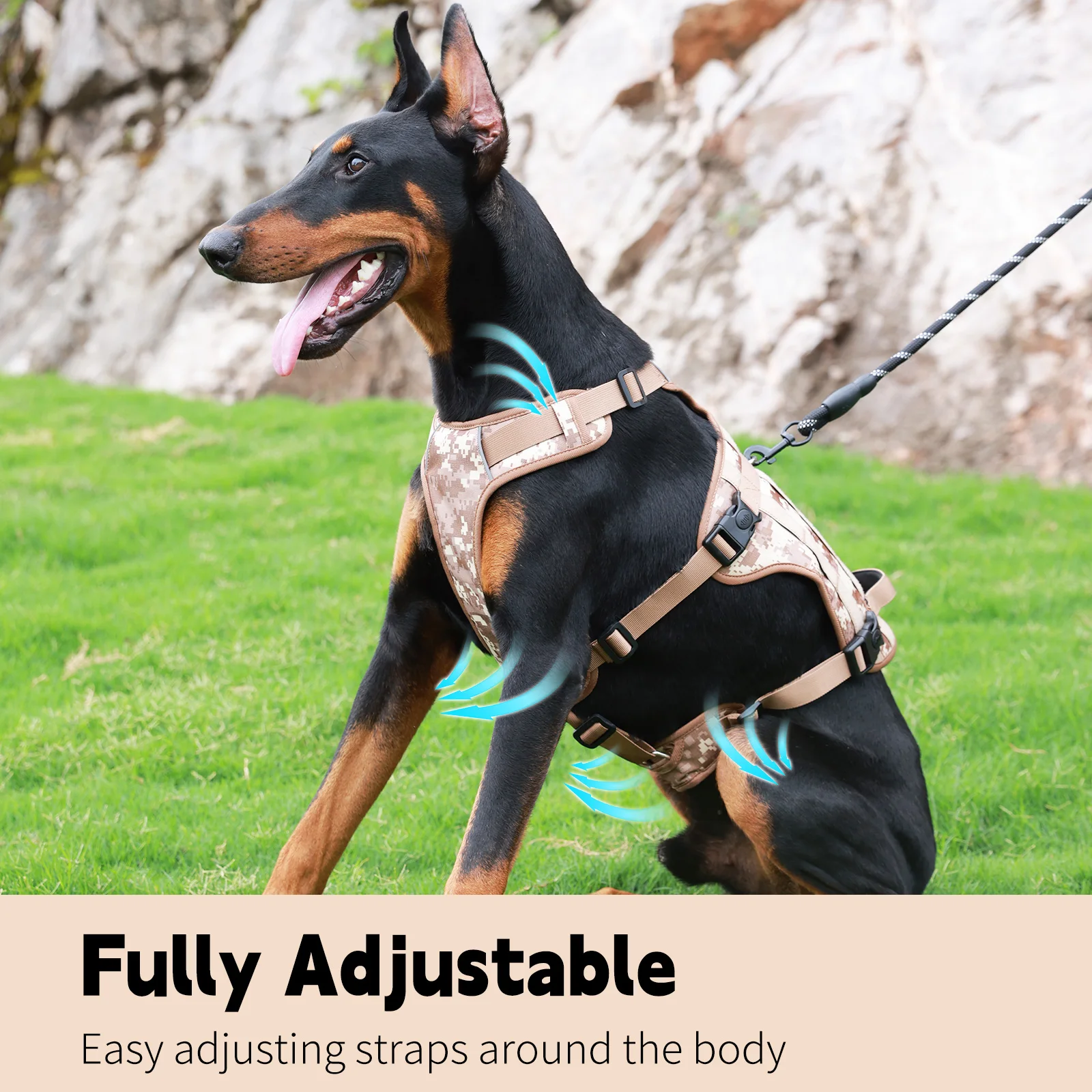 Pet Harness for Dog NO PULL Adjustable Harness Vest Reflective Breathable Tactical Dog Harness with Storage Bag Oxford Fabric