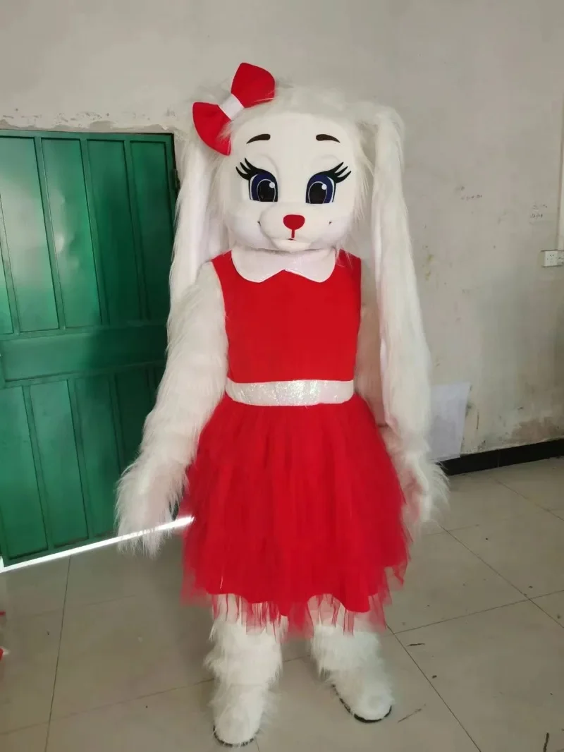 ChristmasHalloween Christmas Cute Hare Rabbit With Red Dress Mascotte Fancy Cartoon Mascot Costume Plush Fancy Dress Mascot Cost