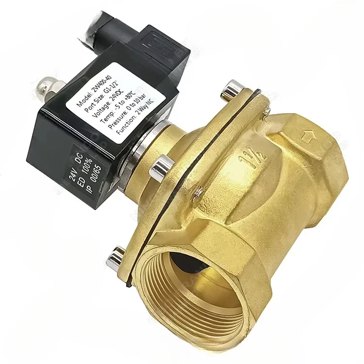 1 1/2 inch 2W400-40 bi-directional numerical control brass solenoid valve for water air oil and gas FKM diaphragm 12VDC 24VDC