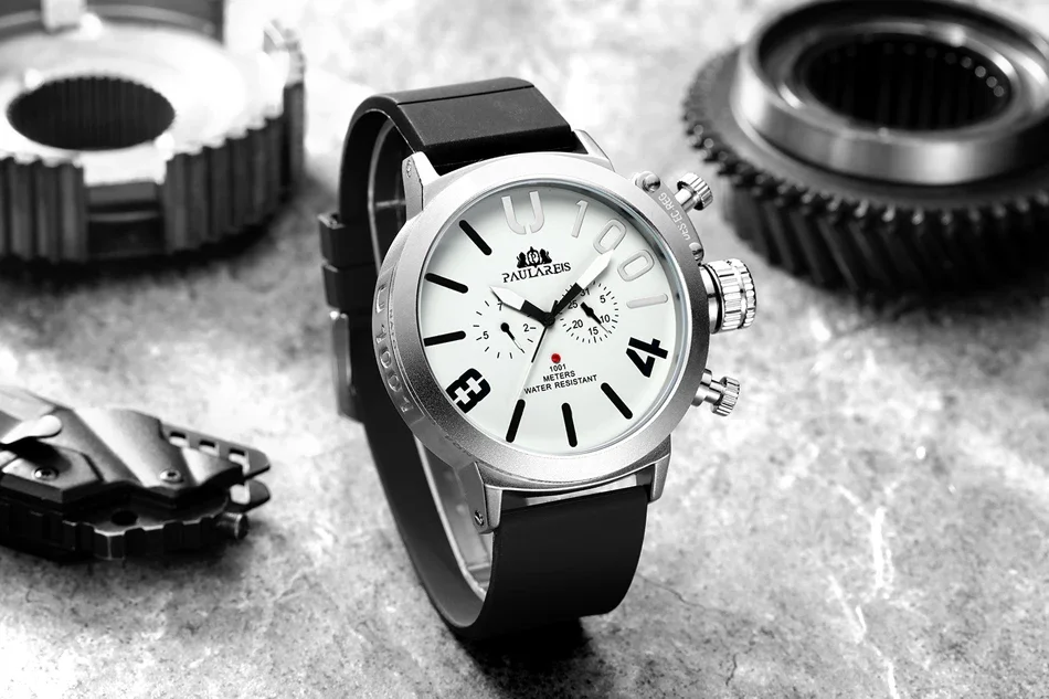 Automatic Self Wind Mechanical Rubber Strap Black Silver Boat Case Orange Blue Yellow Grey Classic U Men Watch