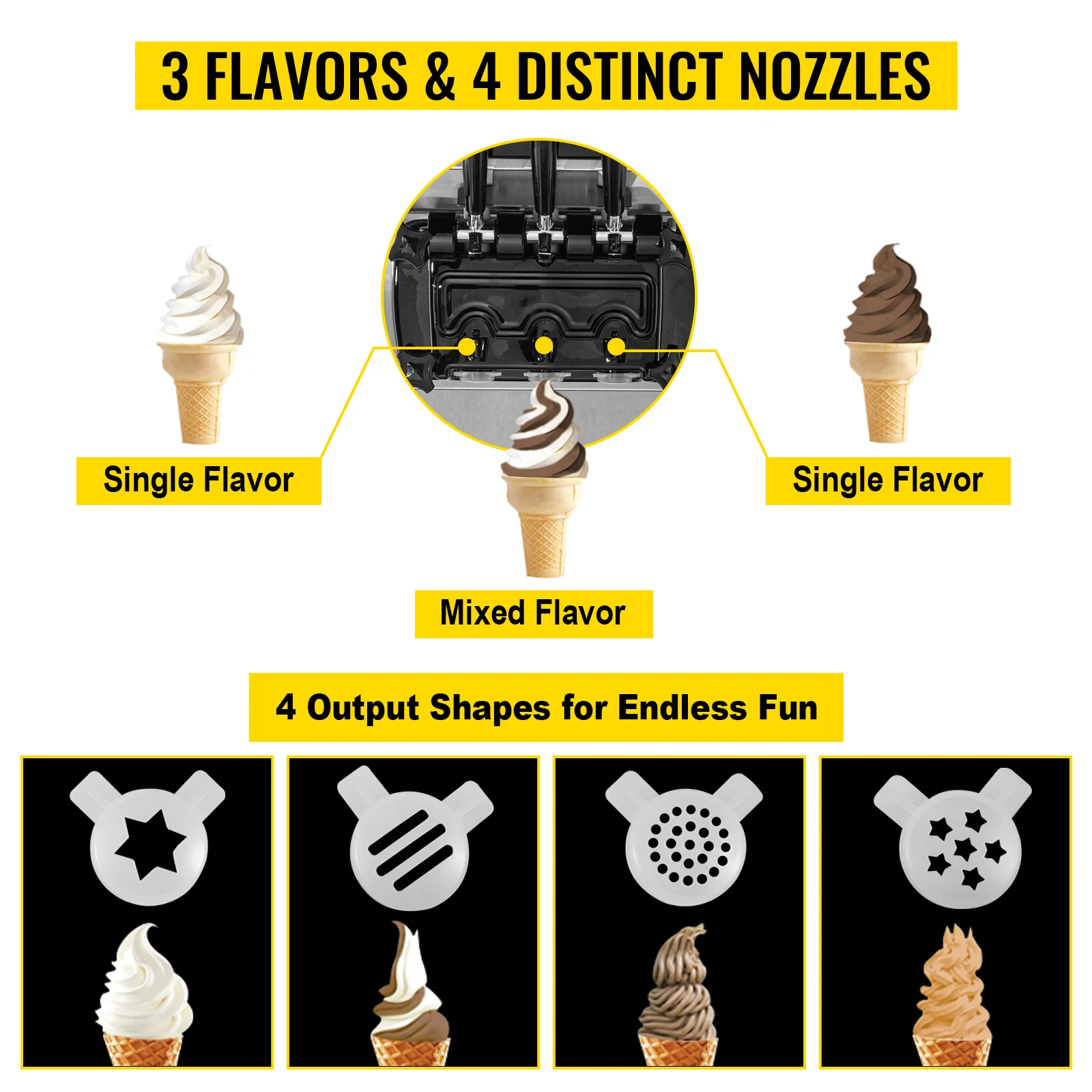 VEVOR 20-28L/H Commercial Soft Serve Ice Cream Machine 2450W Frozen Yogurt Maker Tricolor Flavor Sweet Cones Vending Machine