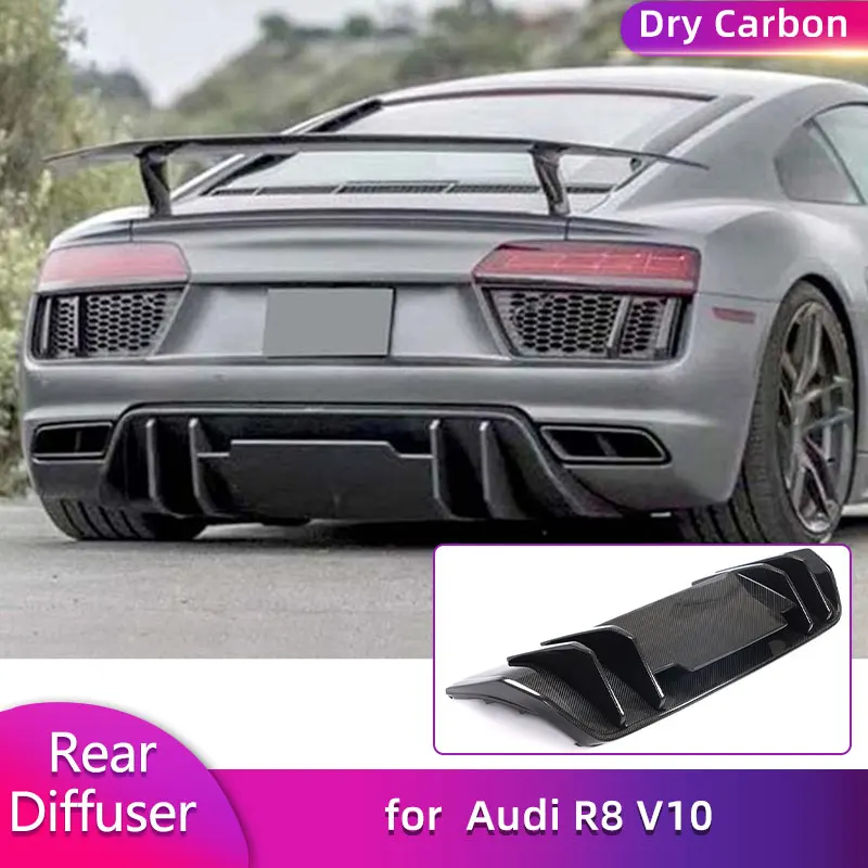 Prepreg Dry Carbon Rear Bumper Diffuser Lip Spoiler for Audi R8 V10 Coupe Convertible 2016-2018 Car Rear Apron Lip Guard BodyKit
