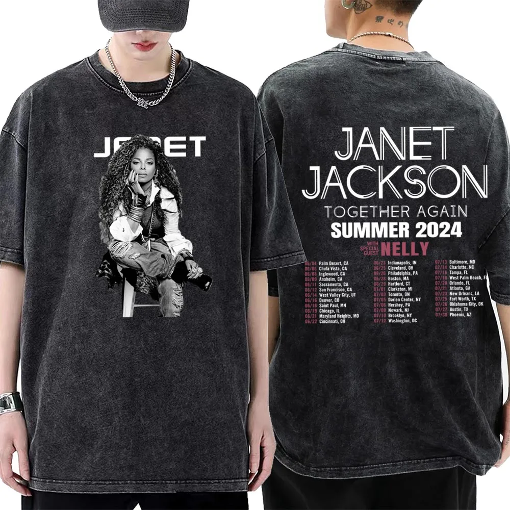 Janet Jackson Vintage Together Again Summer 2024 Washed Tshirt Casual Harajuku Short Shirt