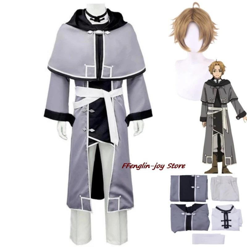 Anime Jobless Reincarnation Rudeus Greyrat Dead End Cosplay Costume Rudeusu Gureiratto Wig Cloak Man Party Suit