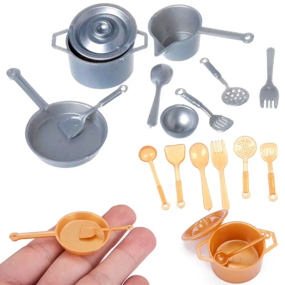 

10/11PCS 1:12 Scale Food Toys Dollhouse Kitchen Dinnerware Model Pan Fork Pot Playing House Miniature Cookware Doll Accessories