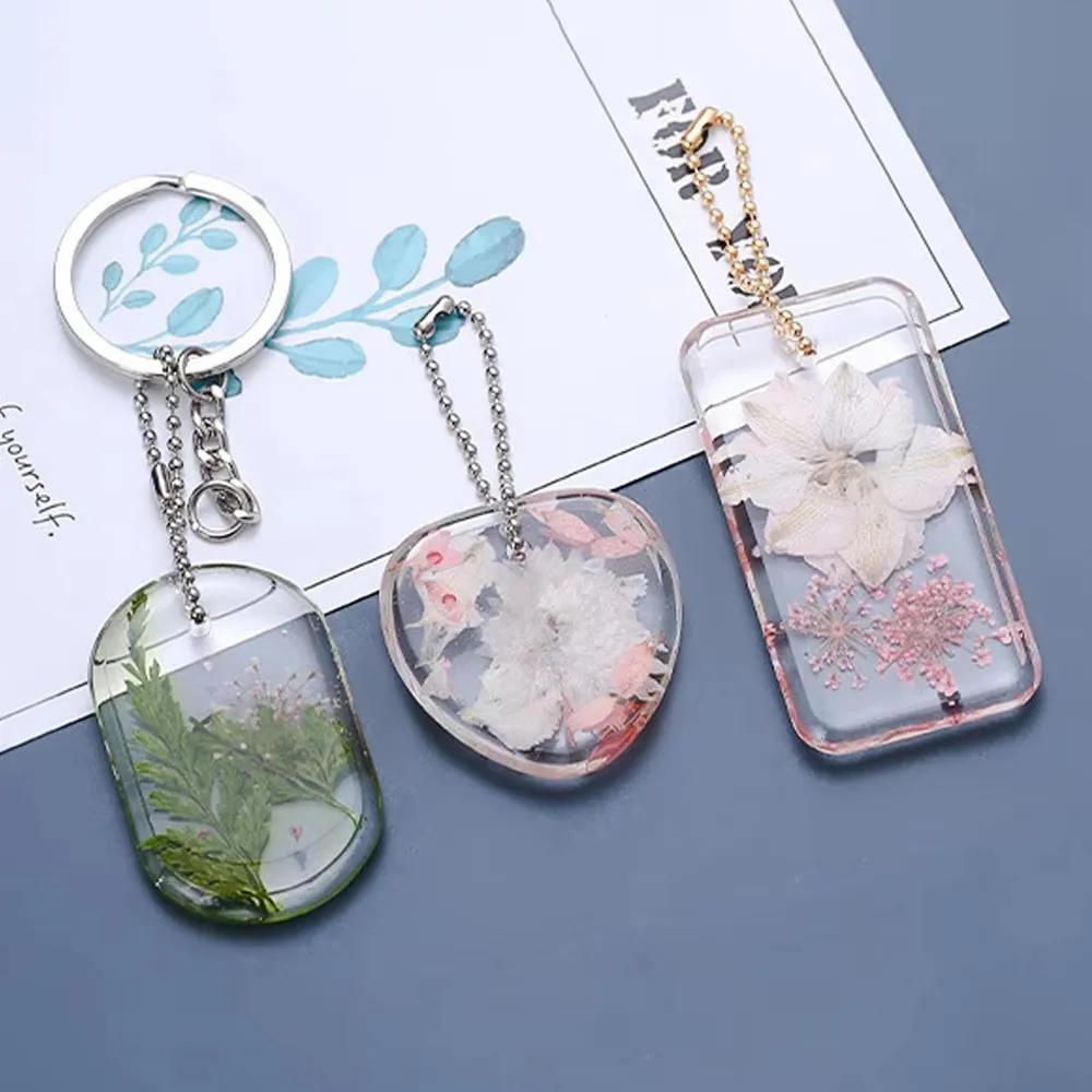 6pcs/Set DIY Keychain Pendant Silicone Mold Crystal Epoxy Resin Dripping Glue Mould Heart Round Rectangle Jewelry Casting Molds