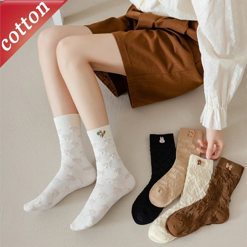 

Women's Socks Japanese Solid Color Versatile Sweet Preppy Style Kawaii Mid Tube Socks Sports Comfort High-quality Cotton Socks