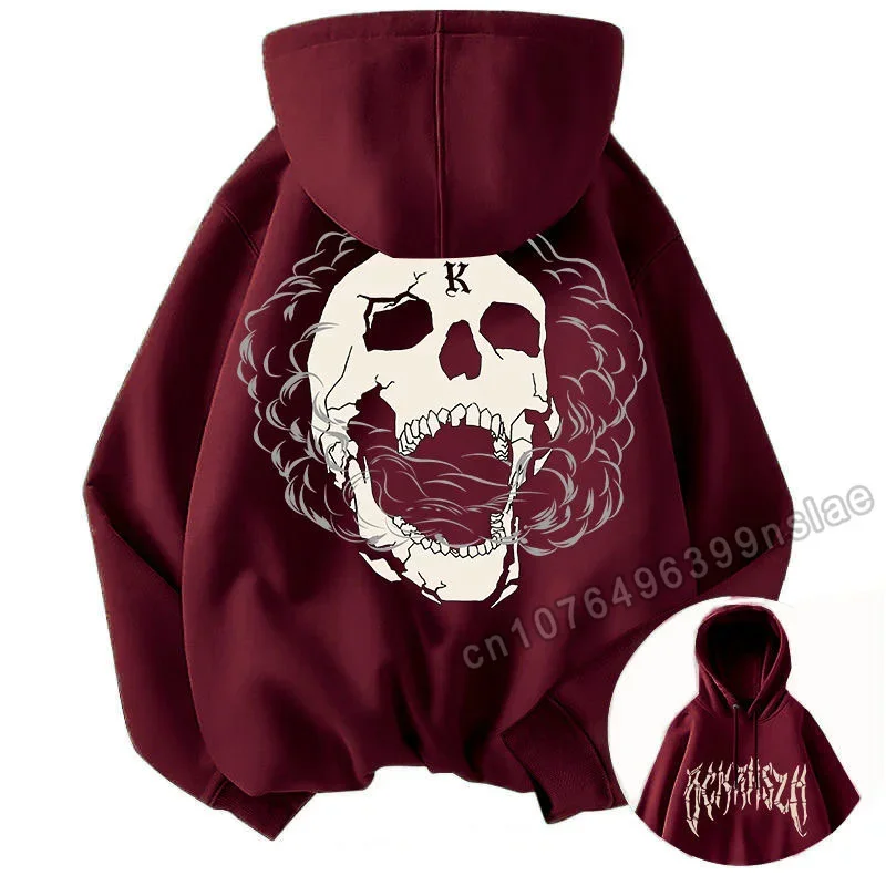 

Women Cotton Fleece Hoodie Skull Print Hooded Shirt Casual Autumn Winter Men Clothing Couple Streetwear Pullover Sweatshirt