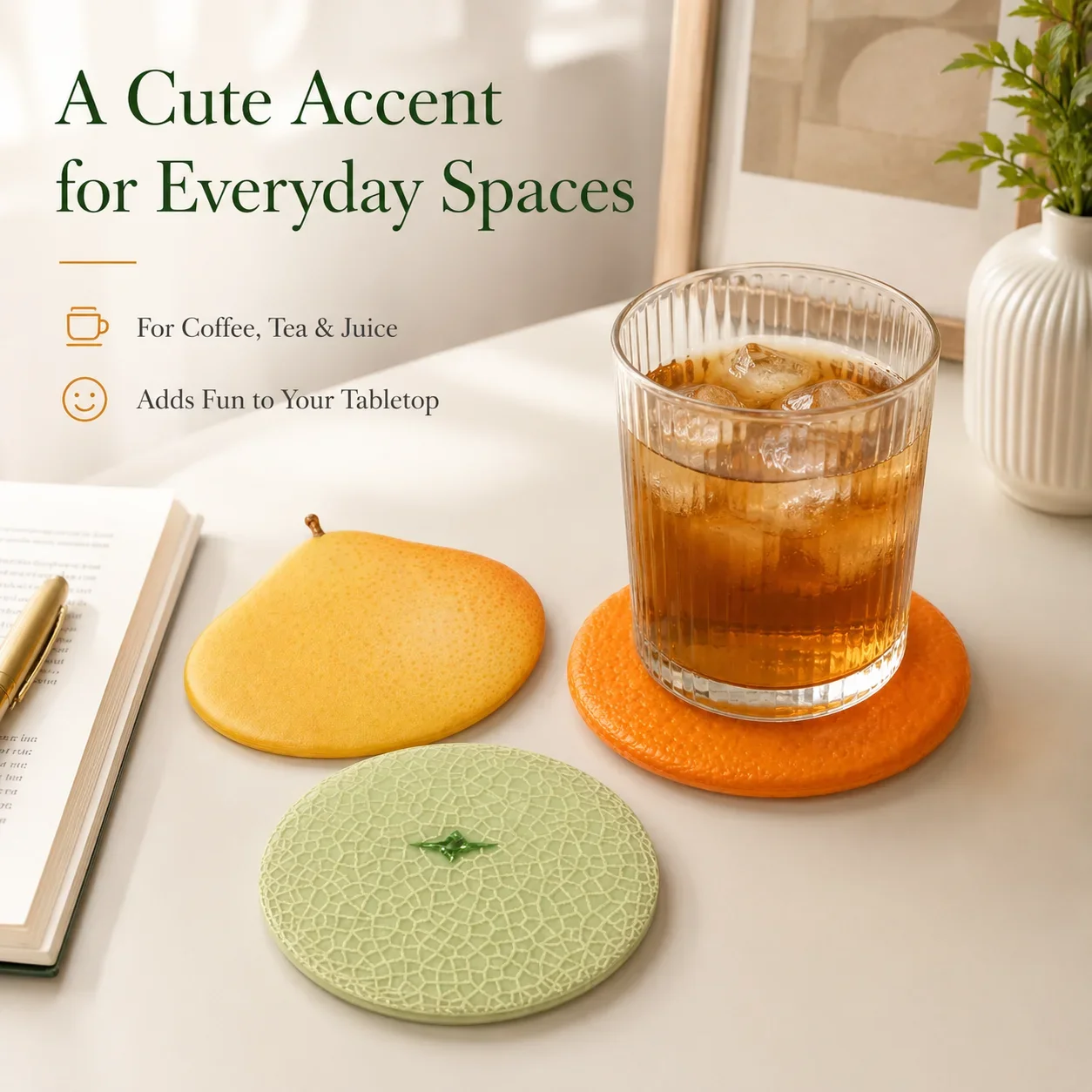 Cute Orange Acrylic Coaster Mat, Realistic Fruit Transparent Heat Resistant Pad, Desk Decor Heat Insulation Coaster