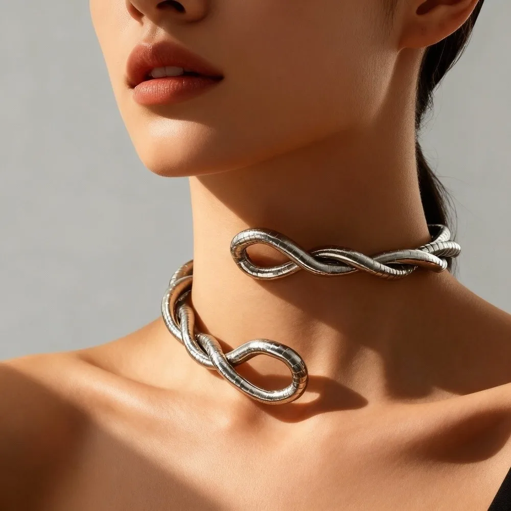 Metal Iron Twistable Collar Necklace Multi-layered Geometric Long Bendable Snake Chain Soft Adjustable Freely Wrapped Necklace