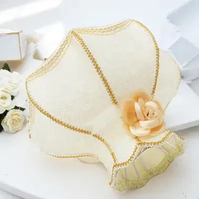 

Lace Fabric Lamp Shades Yellow Patterned Desk Table Floor Bedside Lampshade European Style Lighting Accessories
