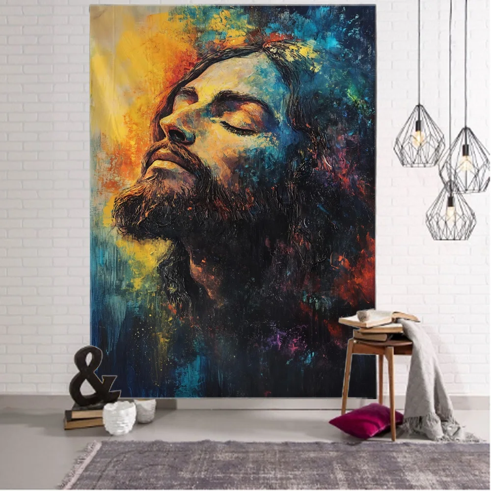 Jesus Oil Painting Wall Hanging Tapestry Church Window Decor Home Dormitory Living Room Art Background Wall Poster