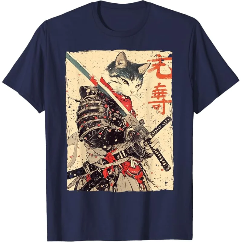 Samurai Cat warrior ukiyo ink artwork cat samurai T-shirt