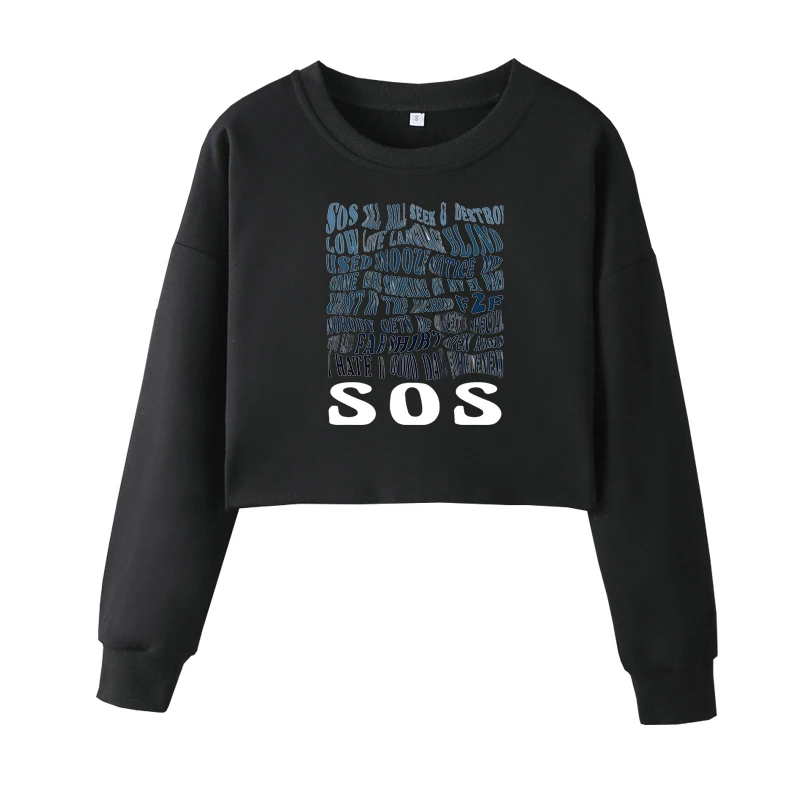 Singer Sza Music Album Sos Text Crew Neck Sweatshirt 2024 New Autumn Cropped Sweatshirts Fans Gifte