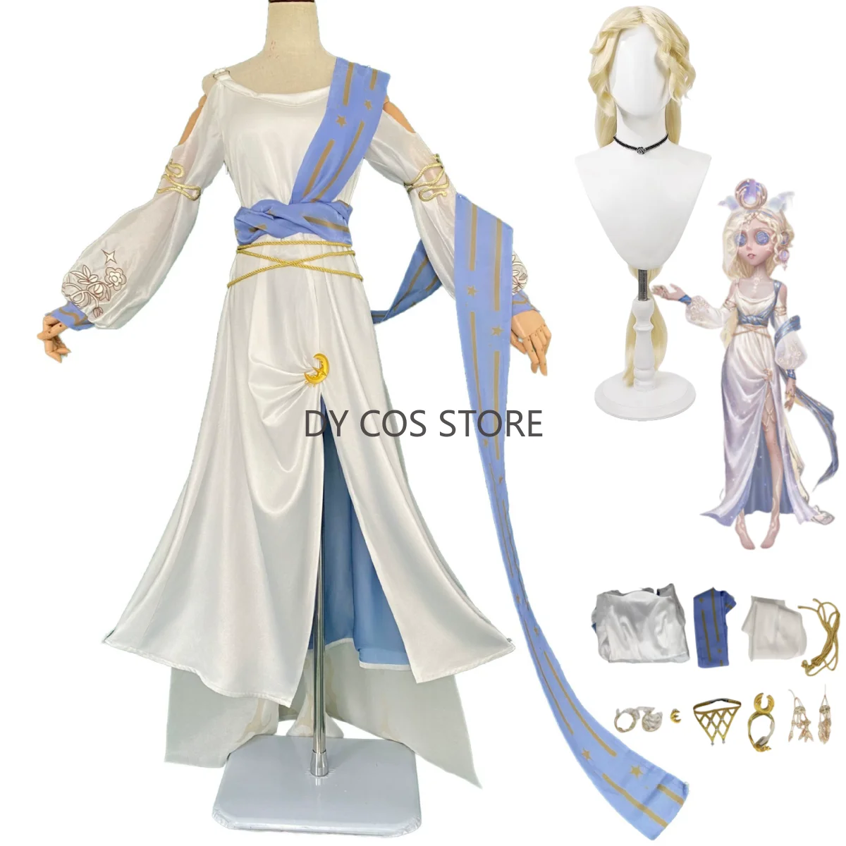 

Game Identity Ⅴ Fiona Gilman Priestess Cosplay Costume Wig Elegant White Dress Headwear Woman Sexy Carnival Christmas Suit