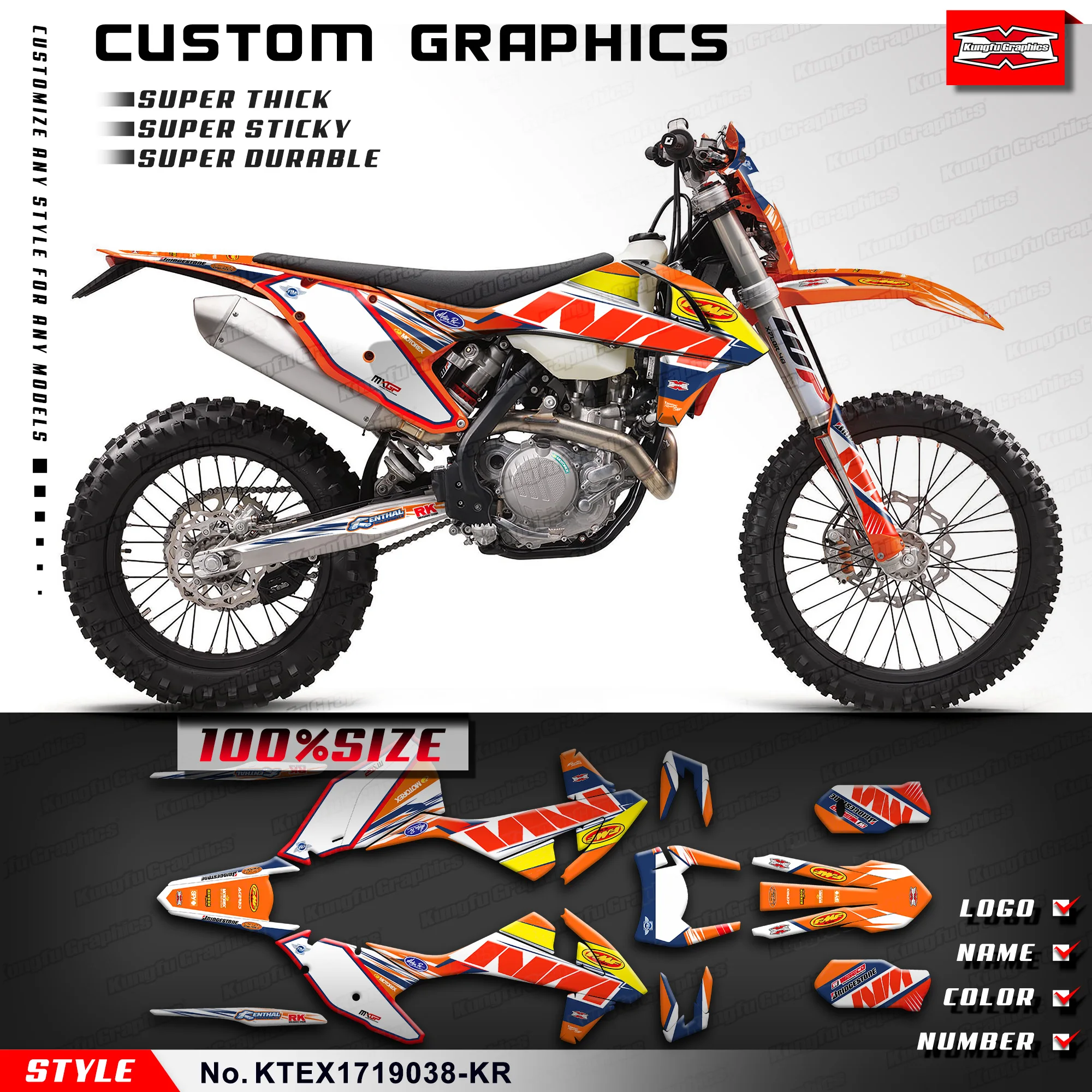 

KUNGFU GRAPHICS MX Stickers Wrap Kit for KTM 125 150 250 300 350 450 500 EXC EXC-F XC-W XCW 2017 2018 2019, KTEX1719038-KR