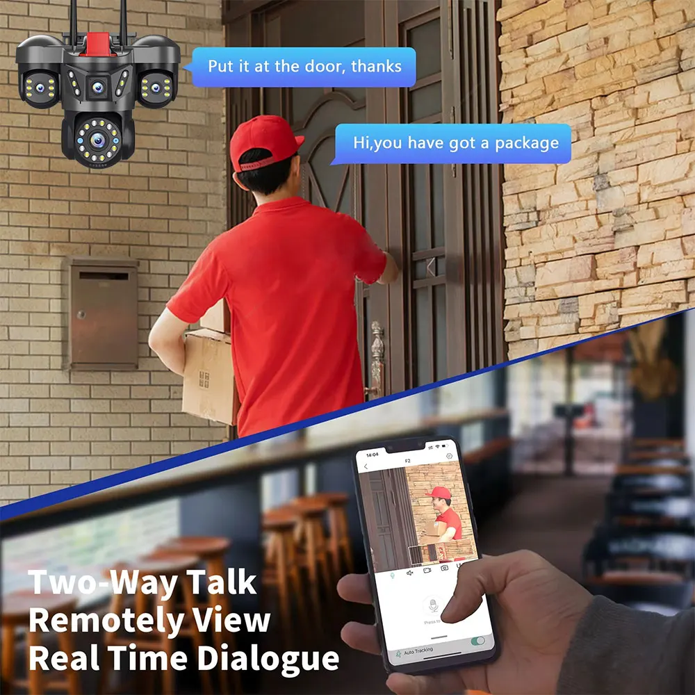 20MP 10K Four Screens WiFi Security Camera Outdoor Four Lens 360° PTZ 16X Zoom  Auto Tracking CCTV  Wireless Surveillance IP Cam