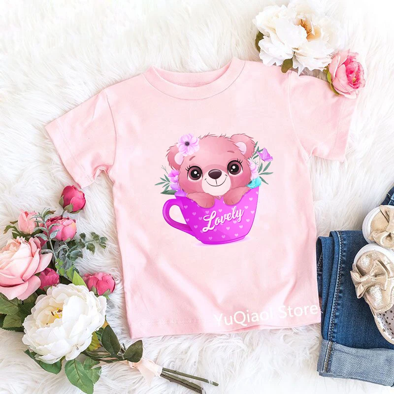 

New Pink T-Shirt for Girls Summer Top Cute Penguin/Unicorn/Bear/Cat/Sloth/Dog/Bird Animal Print Kids Children's T-Shirt