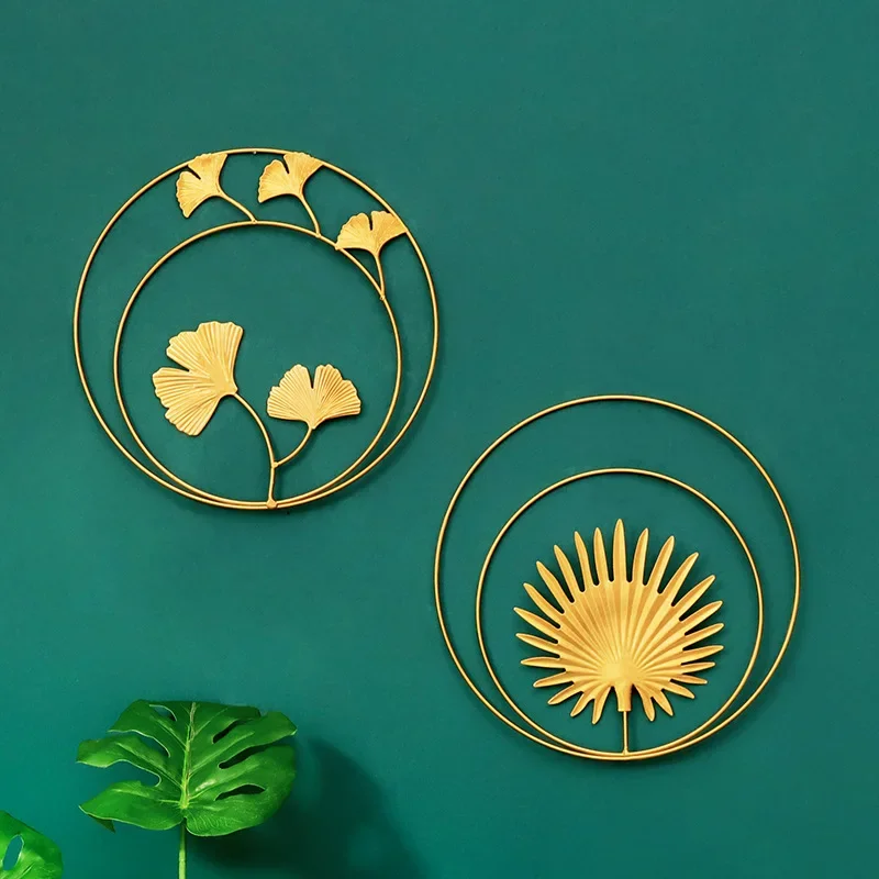 Wall Hanging Decoration Art Ornament Nordic Light Luxury Wrought Iron Ginkgo Leaf Crafts Pendant Living Room Hotel Shop Decor
