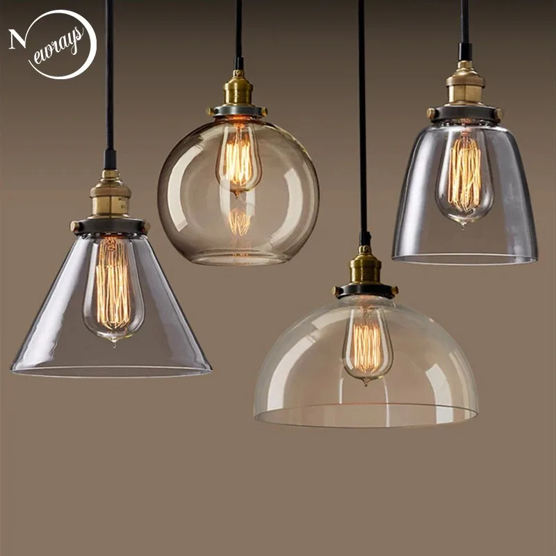 

Loft Restaurant E27 Pendant Lights Industrial Smoky Glass Vintage Dining Lighting Retro Cafe Bar Hanging Lamp Industrial Lamps