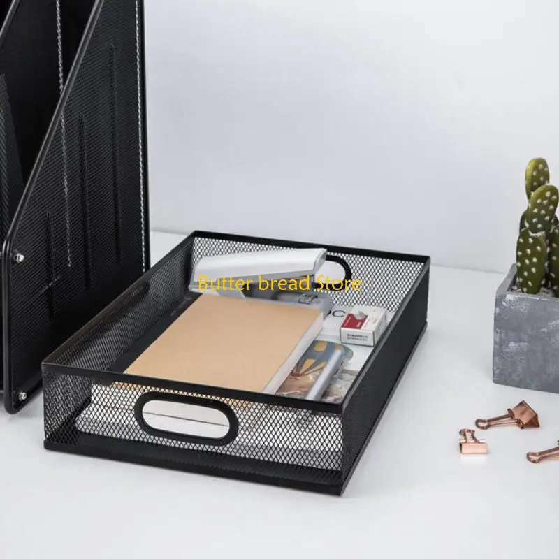 W89C Metal Mesh Desk Drawer Tray with Handle Office File Easy to Use for Paper Office Bathroom Kitchen