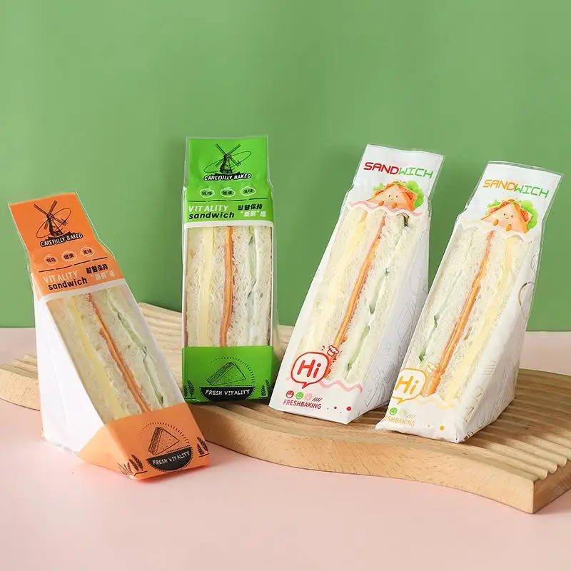100pcs Plastic Disposable Sandwich Packaging Bag Triangle Easy To Tear Bread Bags Transparent Sandwich Wrappers Wedding