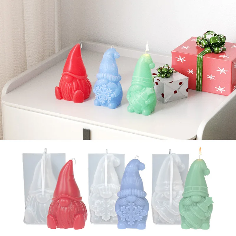 

New Dwarf Hugging Snowflake Christmas Tree Candle Silicone Mold 3D Santa Craft Plaster Soap Resin Mold Christmas Party Gift