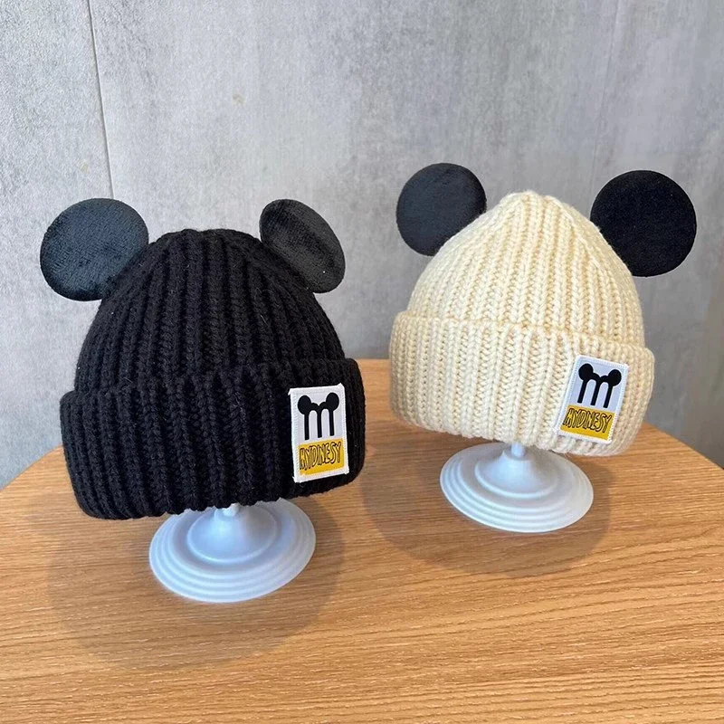 Disney Big Ears Mickey Mouse Warm Bonnet Hats Kids Six Colors Children Knitted Cap Toddler Boy Girls Autumn Winter Cap Baby Gift