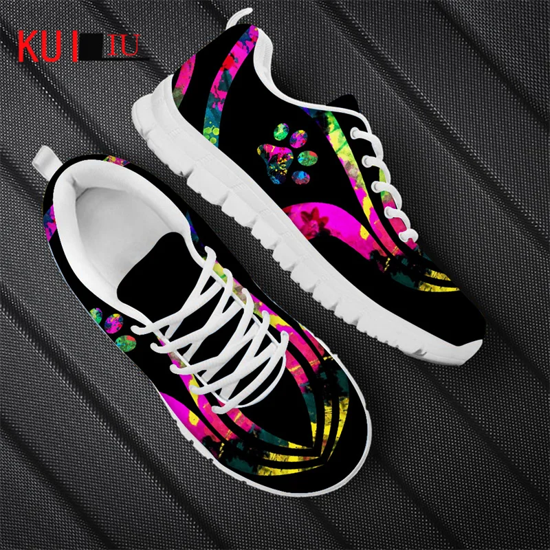 KUILIU Casual Sneaker Shoes Men Breathable Fashion Cute Pets Dogs Footprints Male Flat Shoes Fashion Design Mesh Shoes Dropship