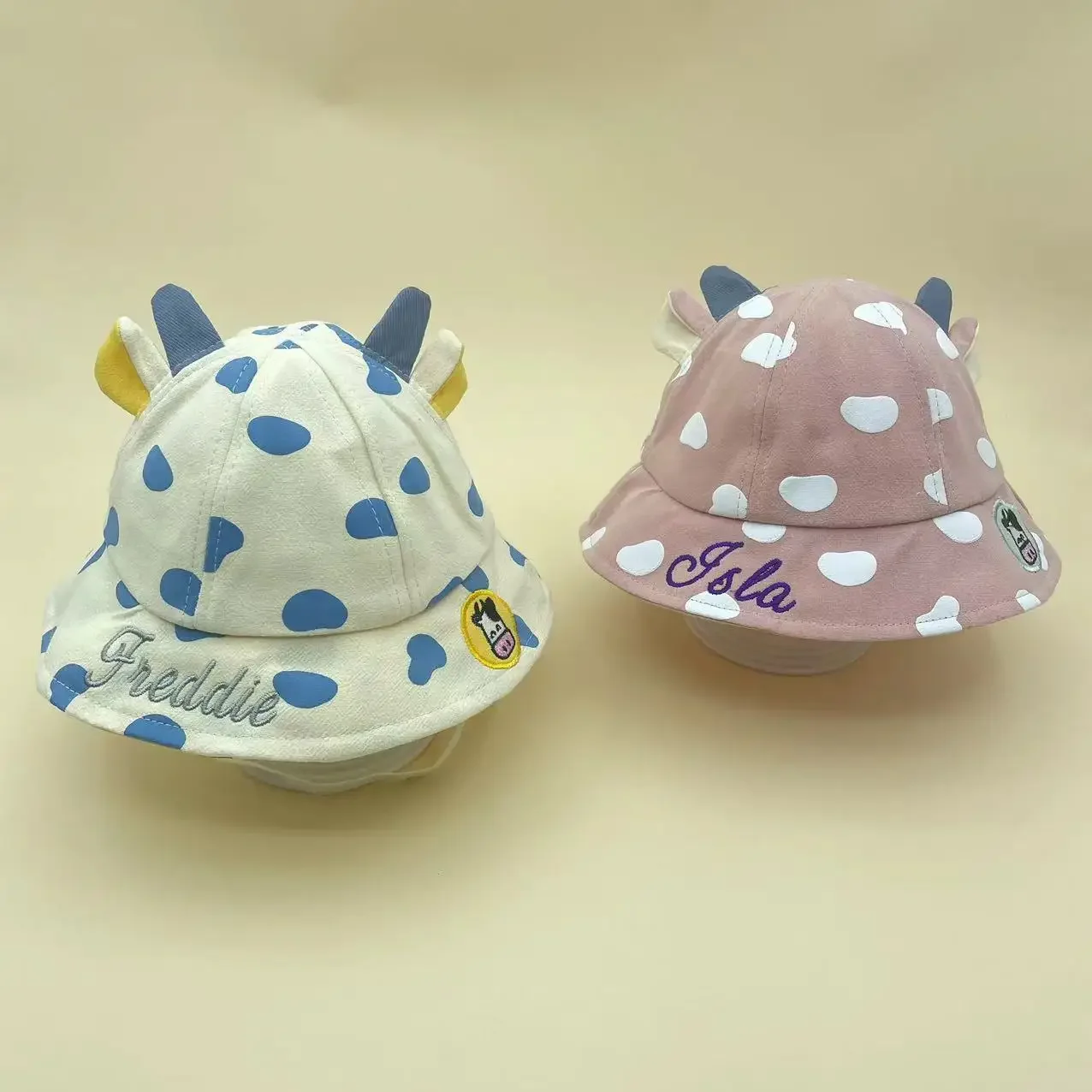 Personalized Custom Baby With Name Kids Bucket Hat Cotton Sun Hat Cow Shape Baby Cap Thin Fisherman Hat For Children 8-16M Gift