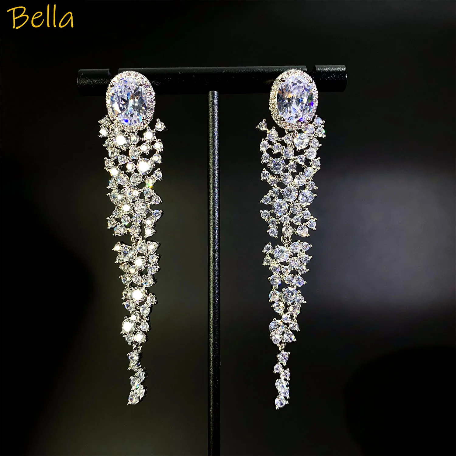 

long earrings silver gold color leaf tassel pendant earrings women bride wedding evening party jewelry anniversary gift